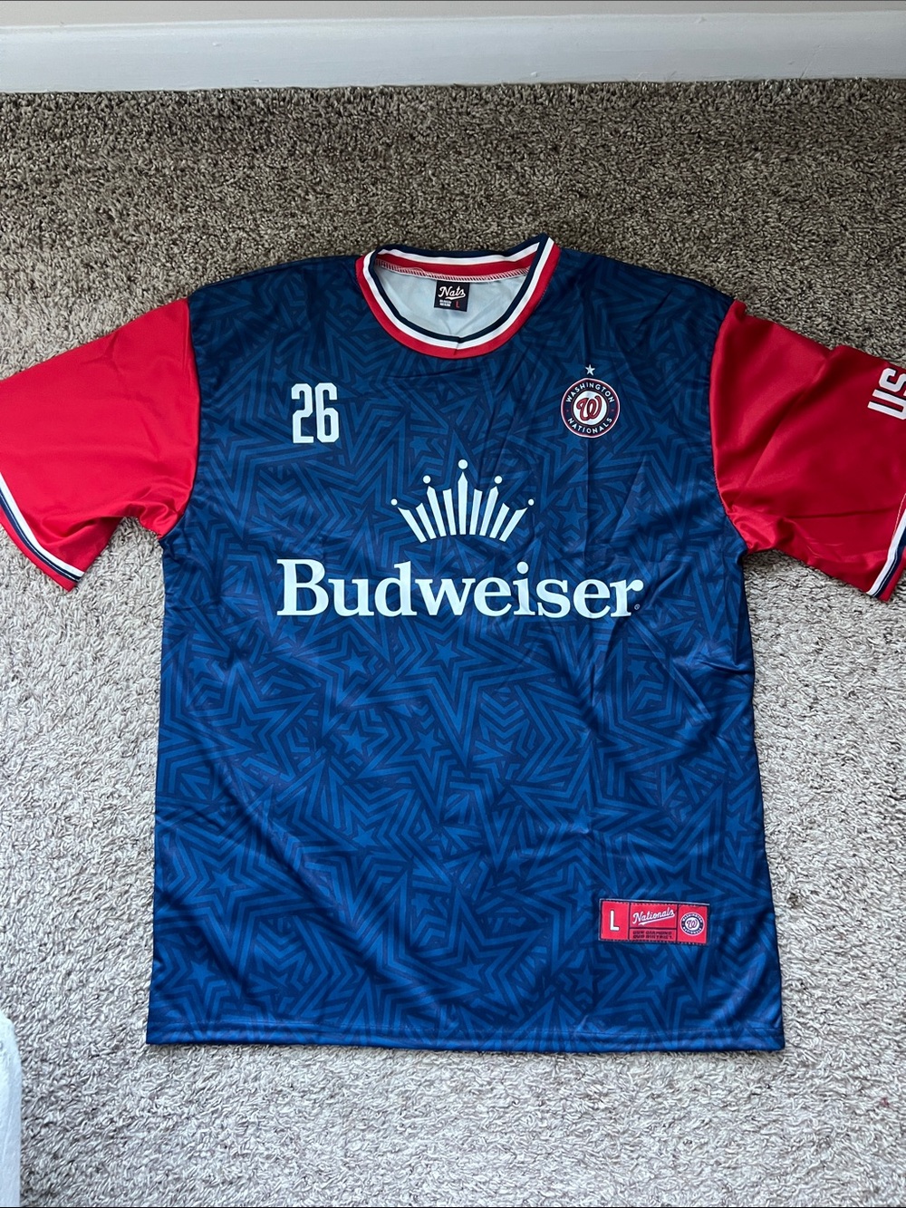 Washington National’s Budweiser Navy & Red Short Sleeve Jersey